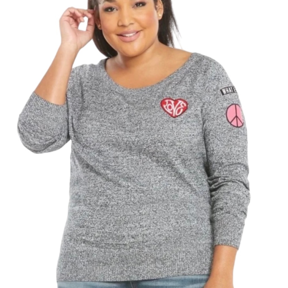 Torrid Marled Knit Patch Sweater Grey  Size 2